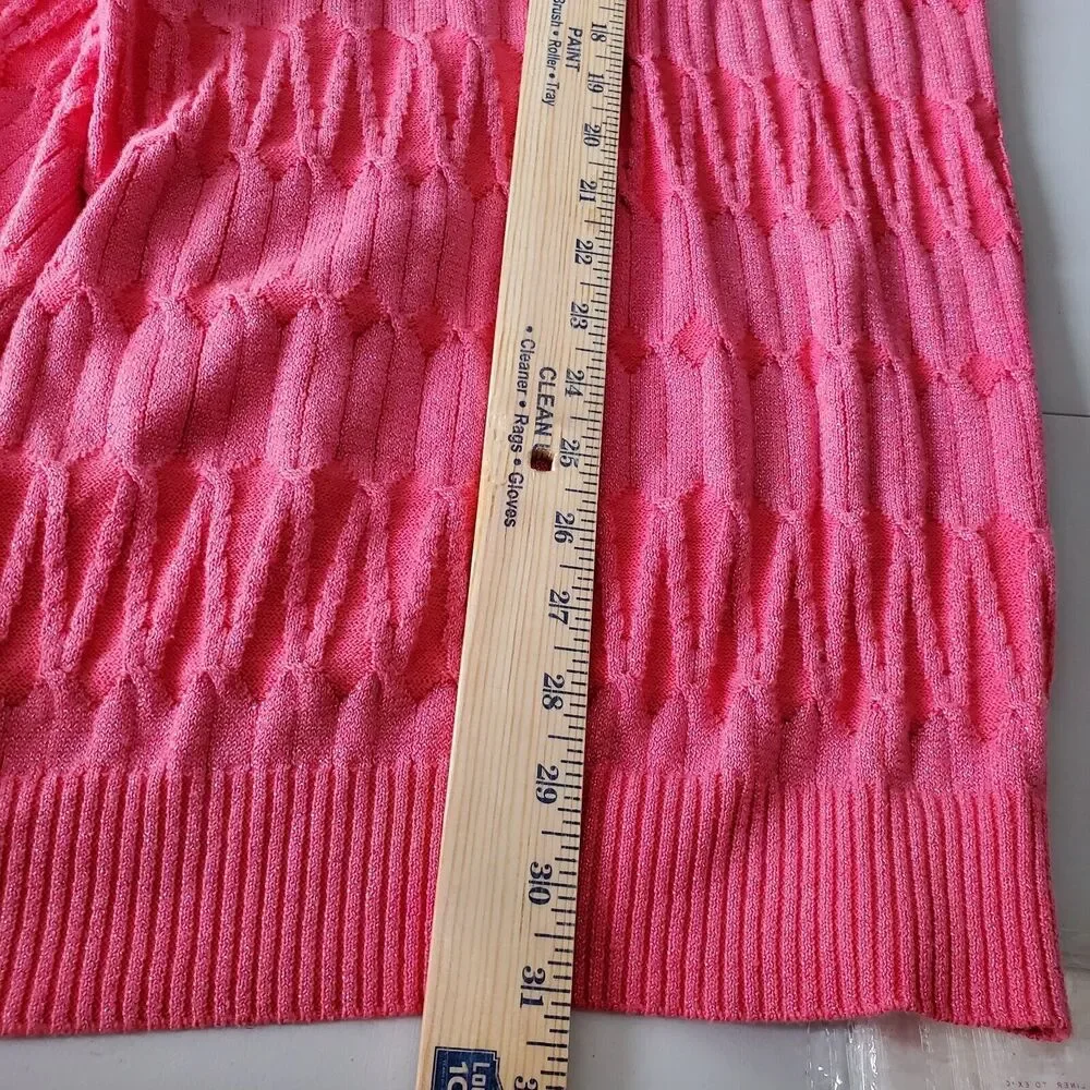 Women Pink Shimmer Long Cable Cardigan Sweater XS Career Preppy Classic Casual